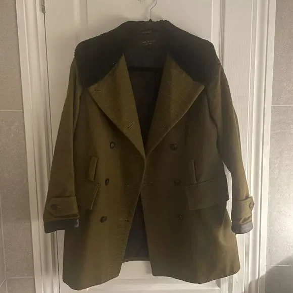 Rag & Bone Shearling Trimmed Twill Coat Size XXS